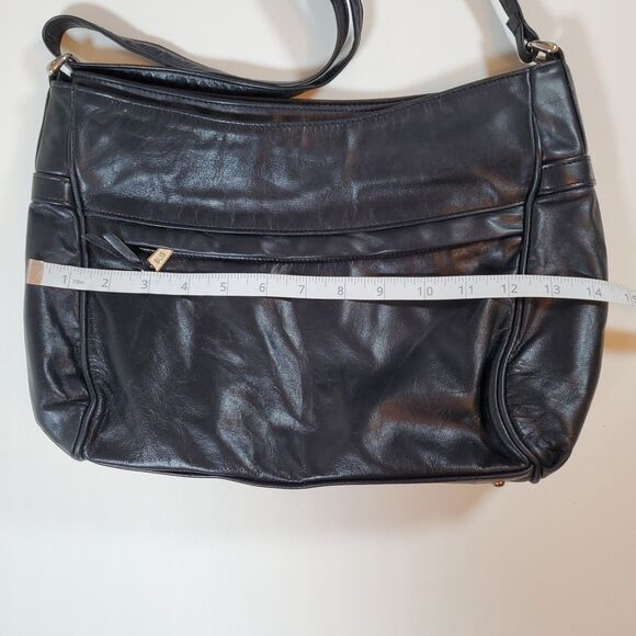 Vintage SAS Women Bag Black Leather 14" X 9" Adjustable Shoulder Crossbody Strap - Picture 11 of 14